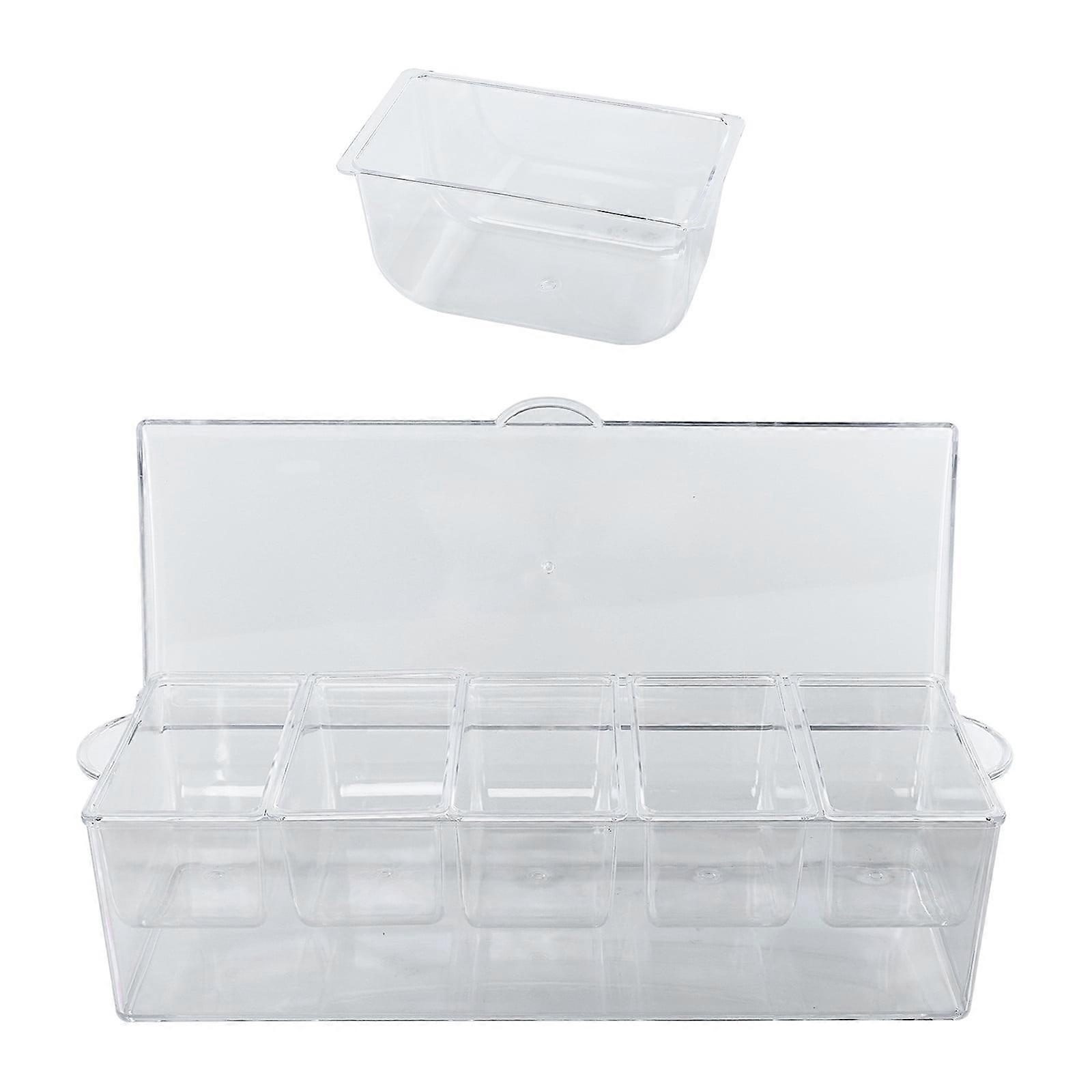 KQJQS Chilled Condiment Server with Lid, 5 Compartments, Ice Bowl for Fruit & Garnishes, Bar & Party Serving Caddy