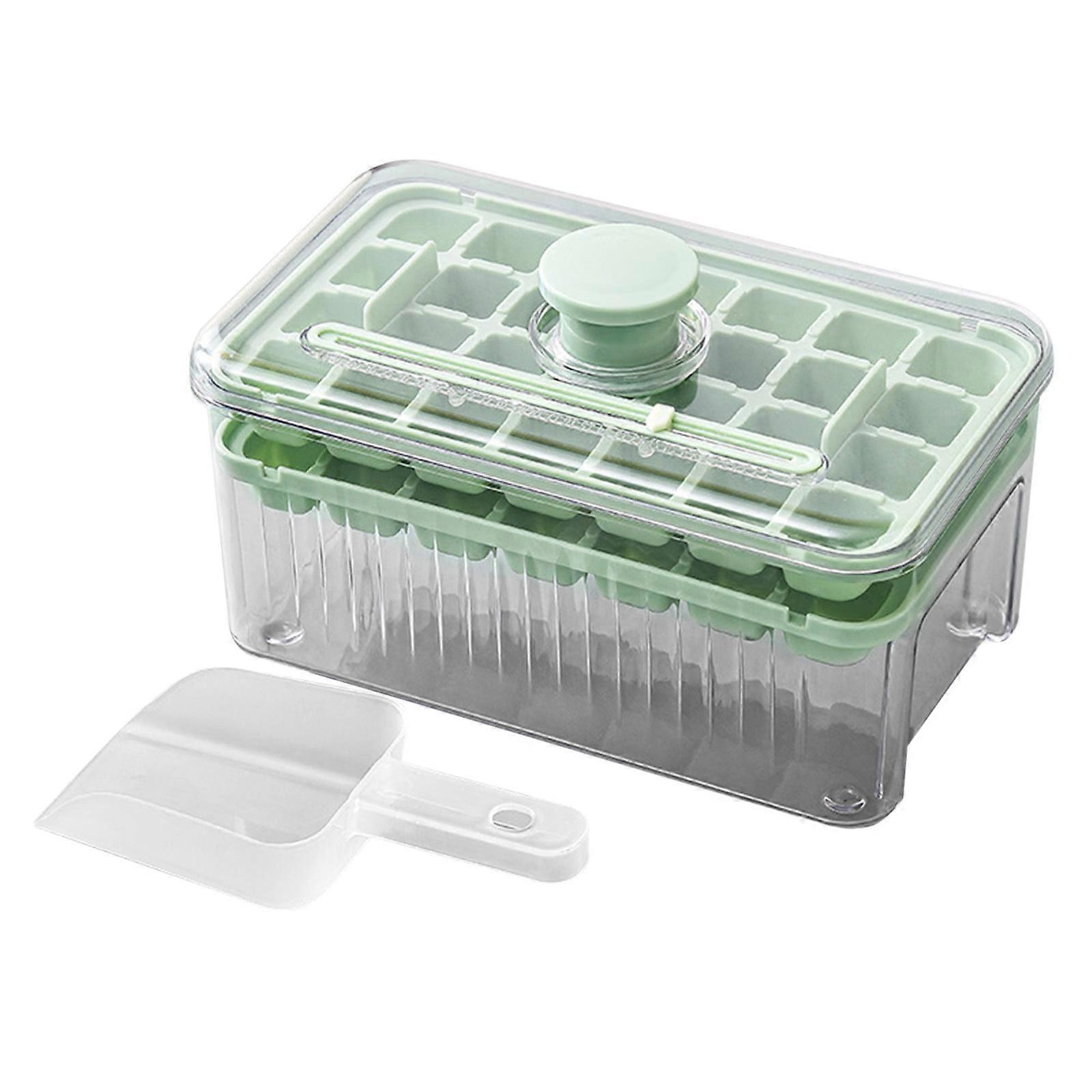 Yonrjhukm Ice Trays with Lid & Bin, Square Ice Cube Molds with Scoop, Easy Release, Space-Saving Storage Set