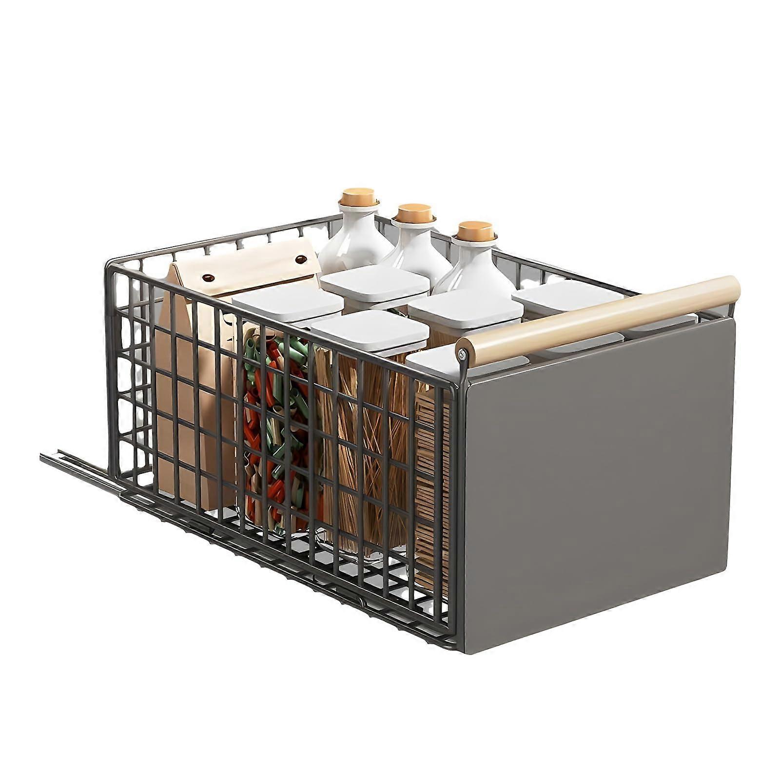 Retractable Kitchen Cabinet Organizers Under Sink Adjustable Storage Rack Grey For Utensils Easy Installation Shelf