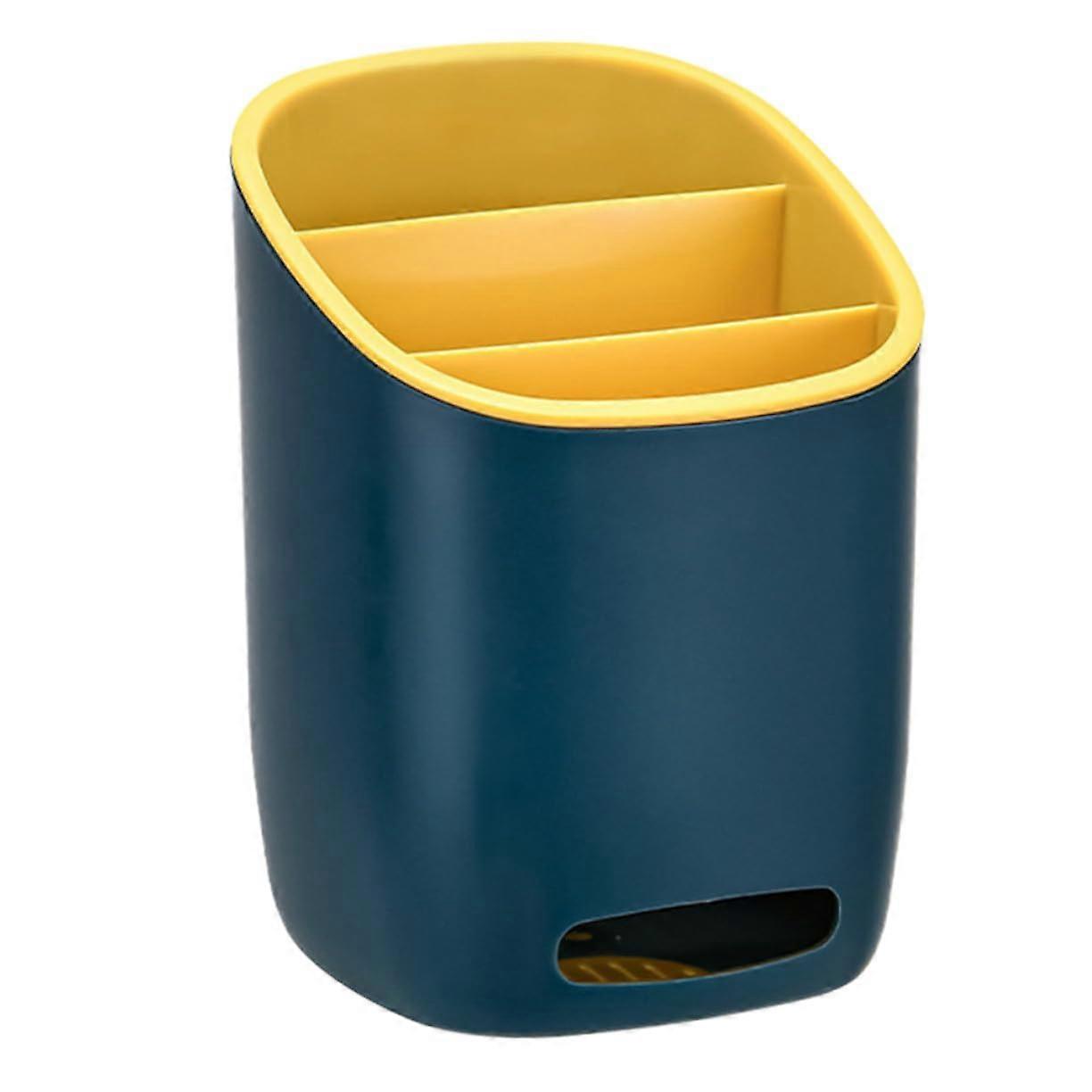 Chopsticks Holder Dark Blue, Drain Rack Flatware Container For Utensil Storage And Drying, Spoons And Forks