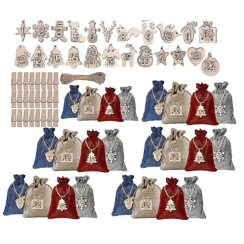 24 Advent Calendar for Filling Bags DIY Christmas Drawstring Gift Bag with Clips and Hemp Rope for