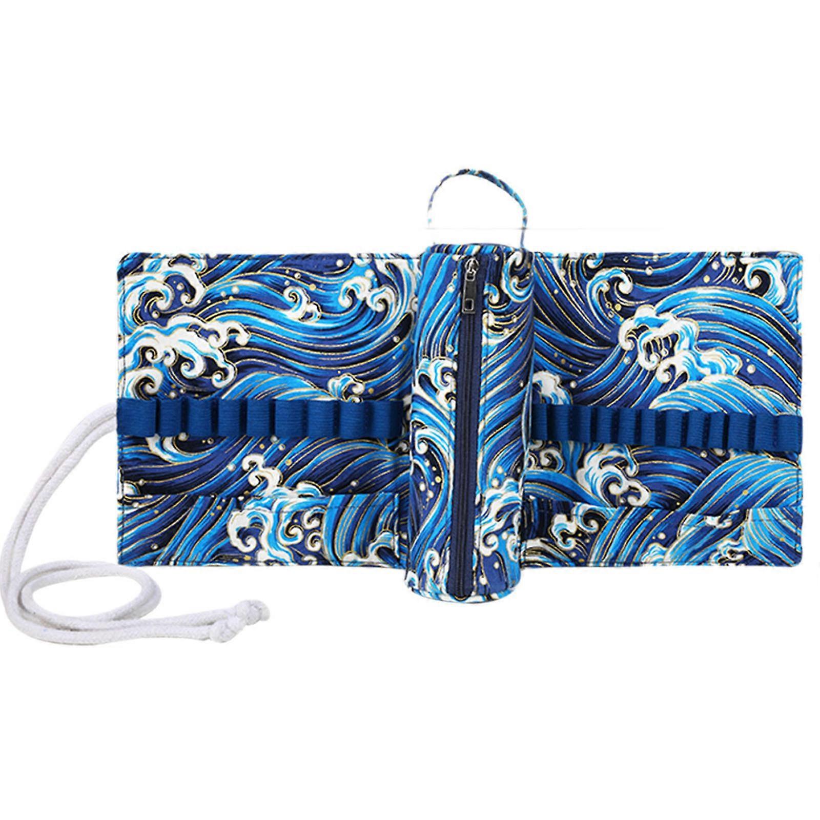 Multipurpose Crochet Hook Organiser Portable Knitting Needle Storage Pouches Built in Zippered Pocket and Elastic Slots Multicolor