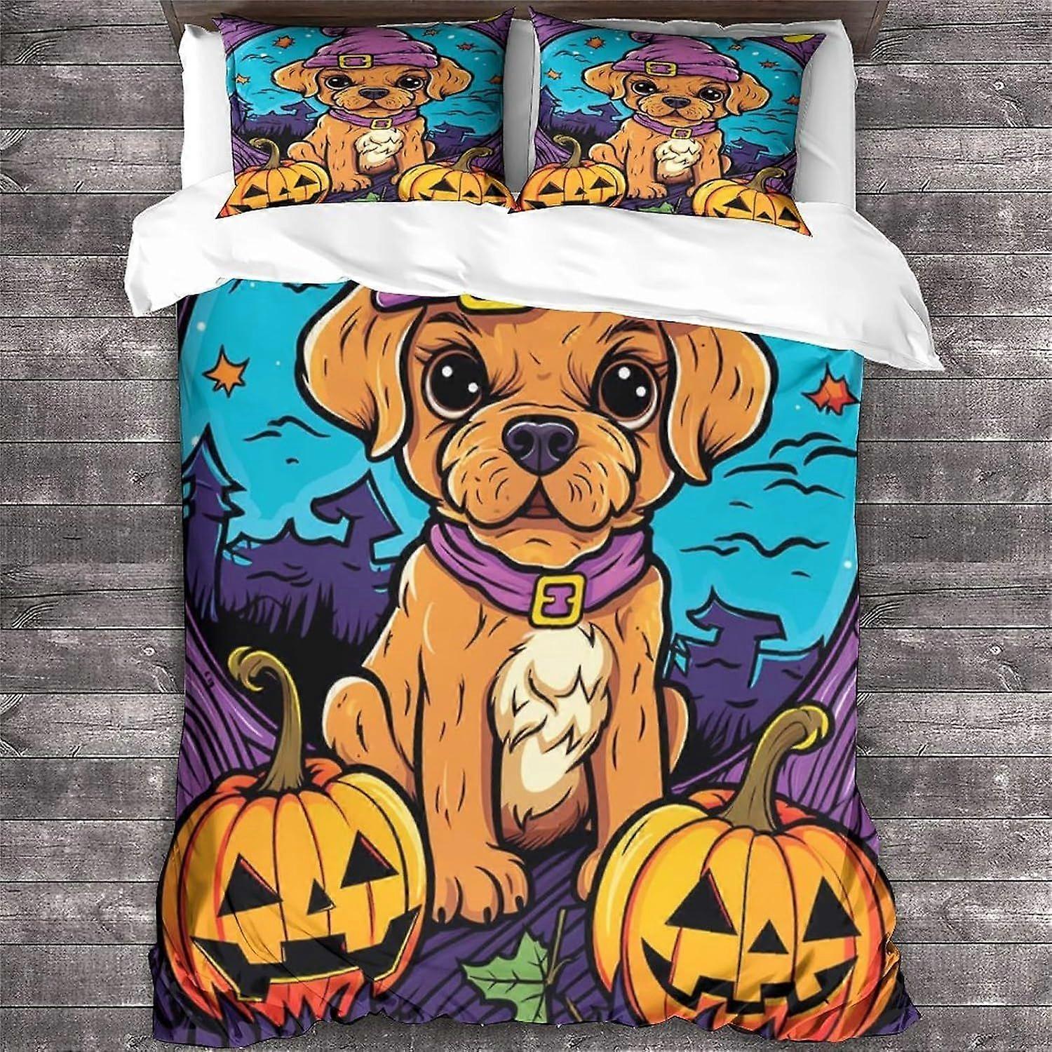 LikeEj Påslakan för hundar Halloween Mönster Tryckta Sängkläder Påslakan med Dragkedja, Mjuk Mikrofiber Djur Sängkläder Set