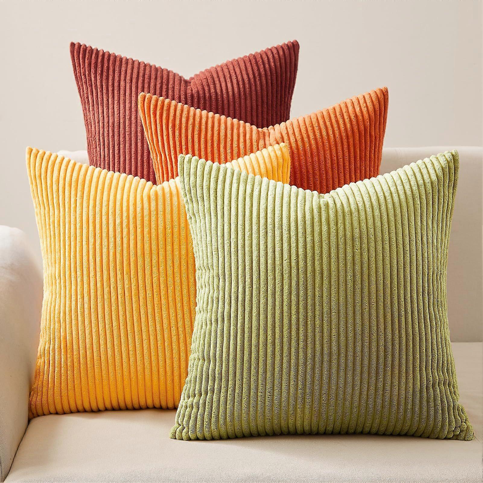 Yellow-orange 45*45cm Corduroy Pillowcase, Plush Solid Color Cushion, Sofa Pillow, Backrest Cushion