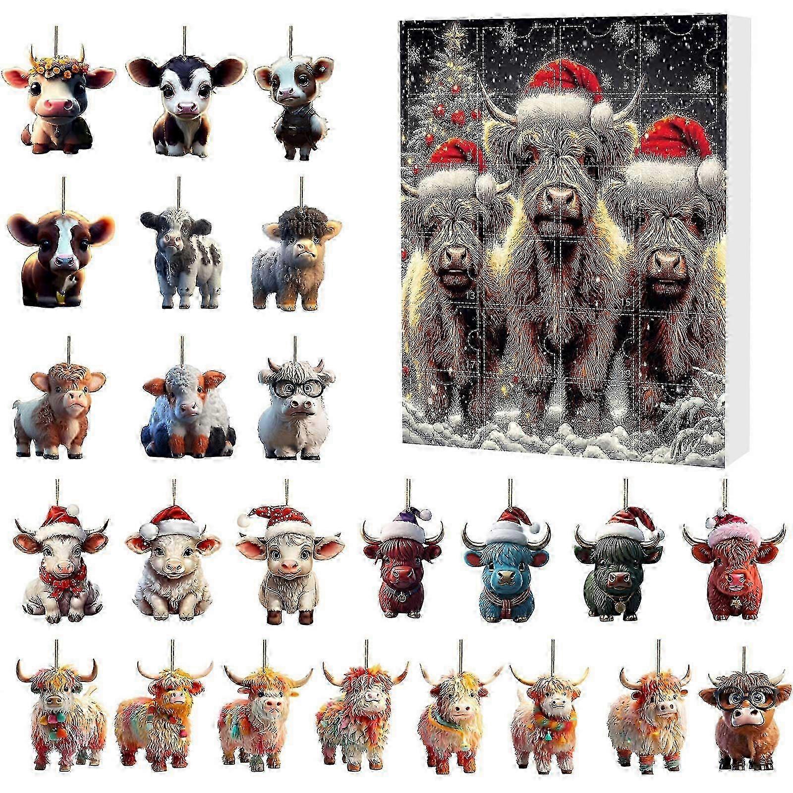 Cow Christmas Advent Calendar - 24 Day Countdown with Surprise Pendants