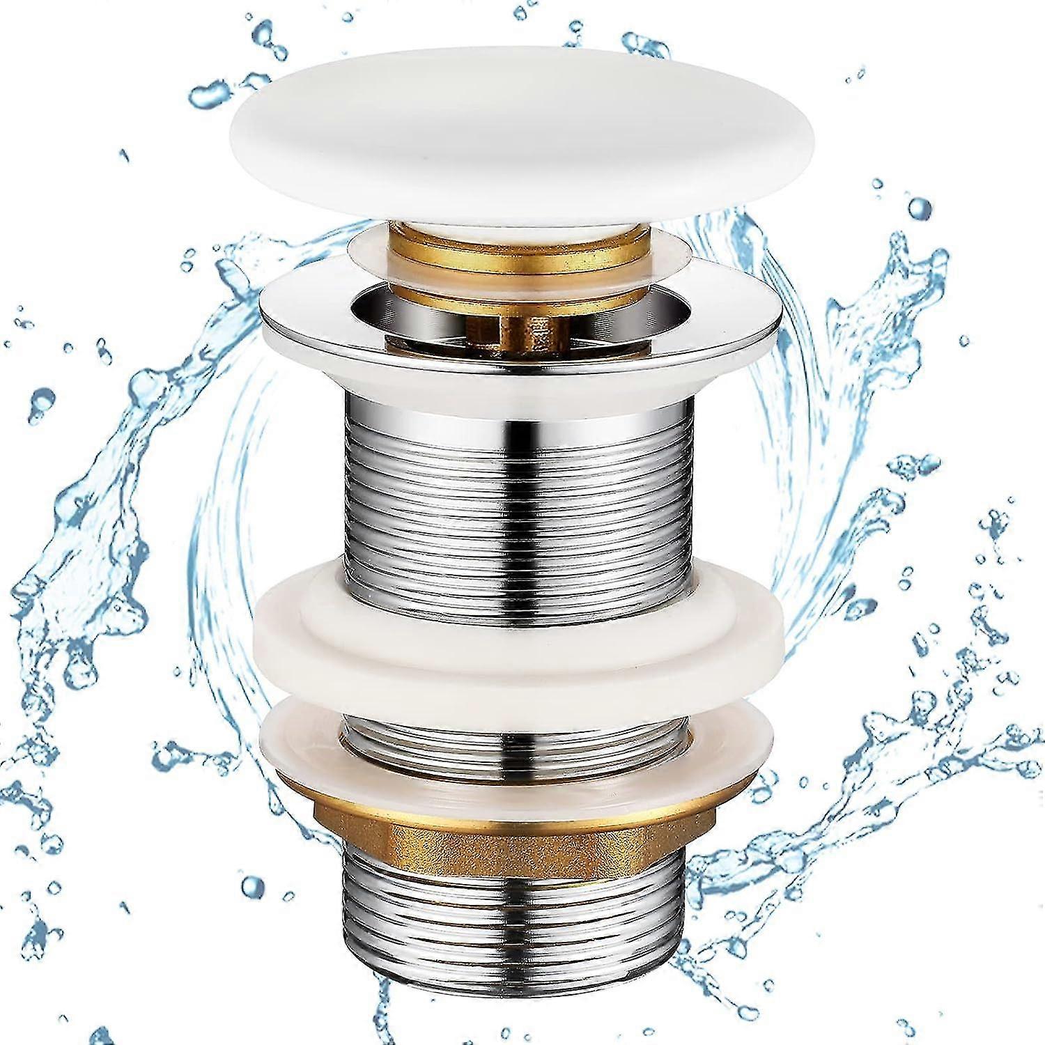 Handrail Drain Without Overflow, Pop-up Drain for Sink Handrail Drain with Ceramic Cover White Drain Plug Brass Sink Plug YC