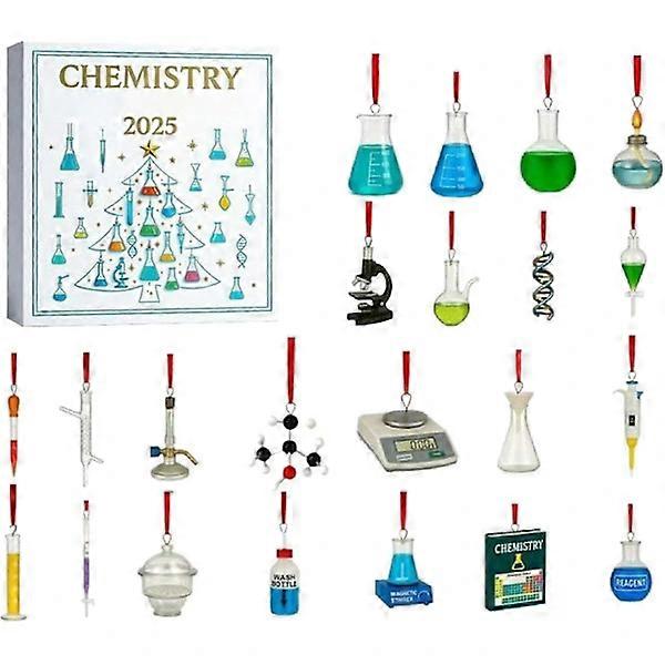 Chemistry Advent Calendars 2025, 24 Days Christmas Countdown Calendar with Experiments Chemistry Set, 2D Acrylic Science Theme Hanging Pend