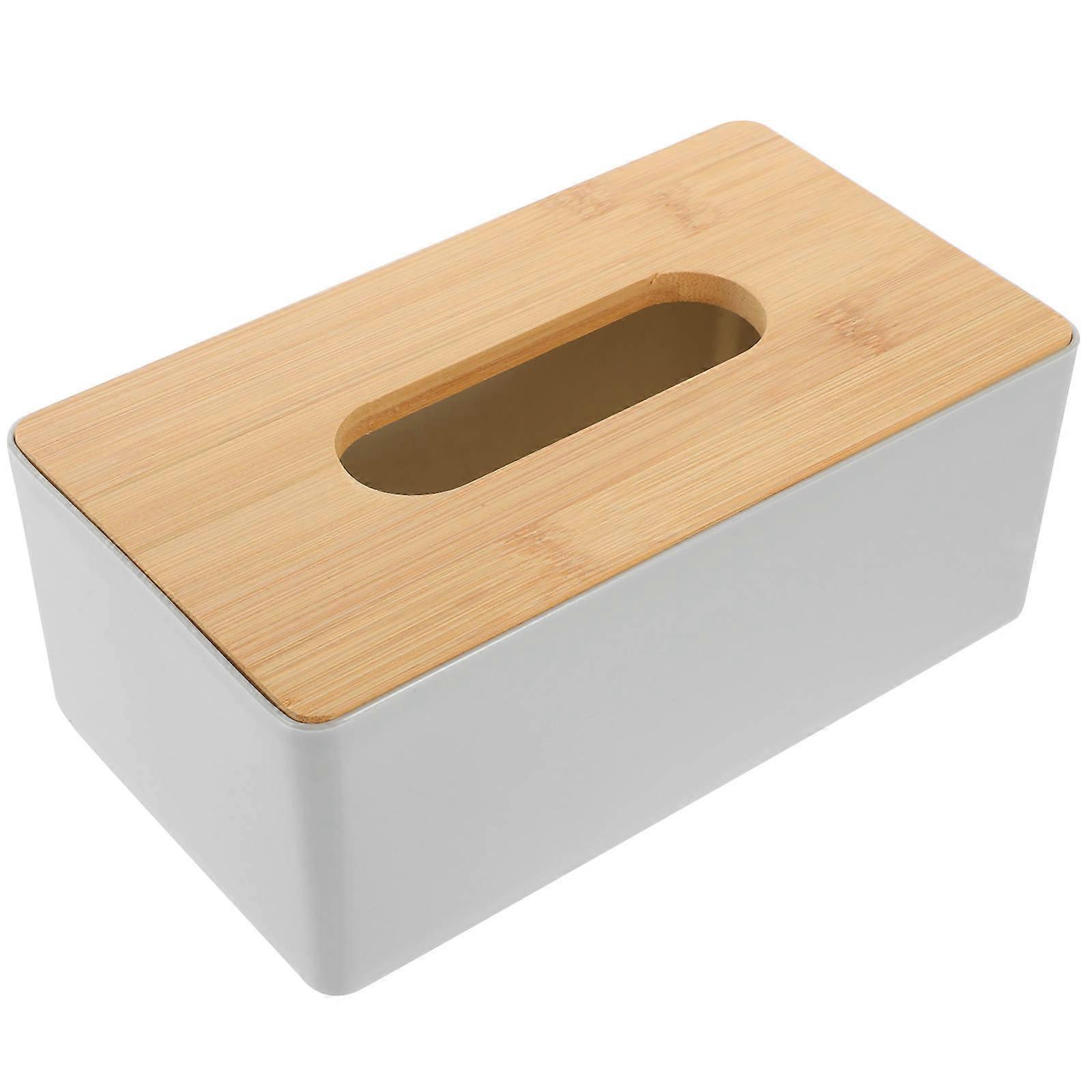 Rectangle Tissue Box Cover for Storage Use Grey PP Wood Compact SizeReusable