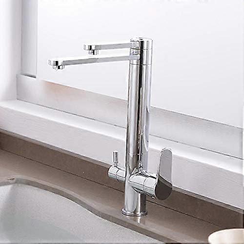 3 Way Kitchen Mixer Tap with Water Filter, Double Handle 360° Swivel Spout for Under Sink
