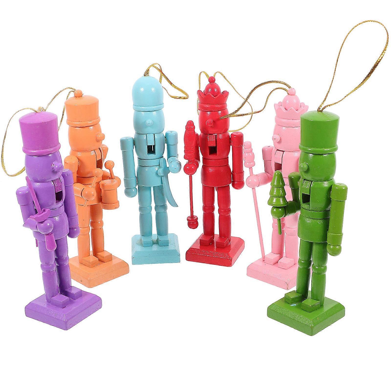 6pcs Multi-color Nutcracker Decoration Wooden Nutcracker Figure Small Nutcracker Christmas Decor