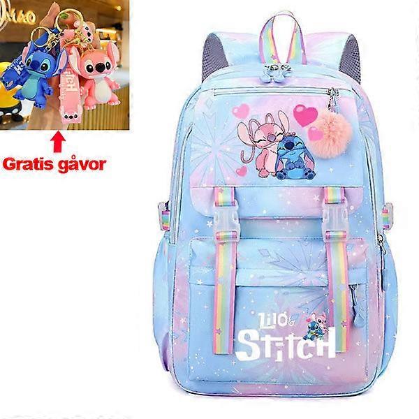 stitch Girls School Bag Large Capacity Stitch Backpack Casual Blue