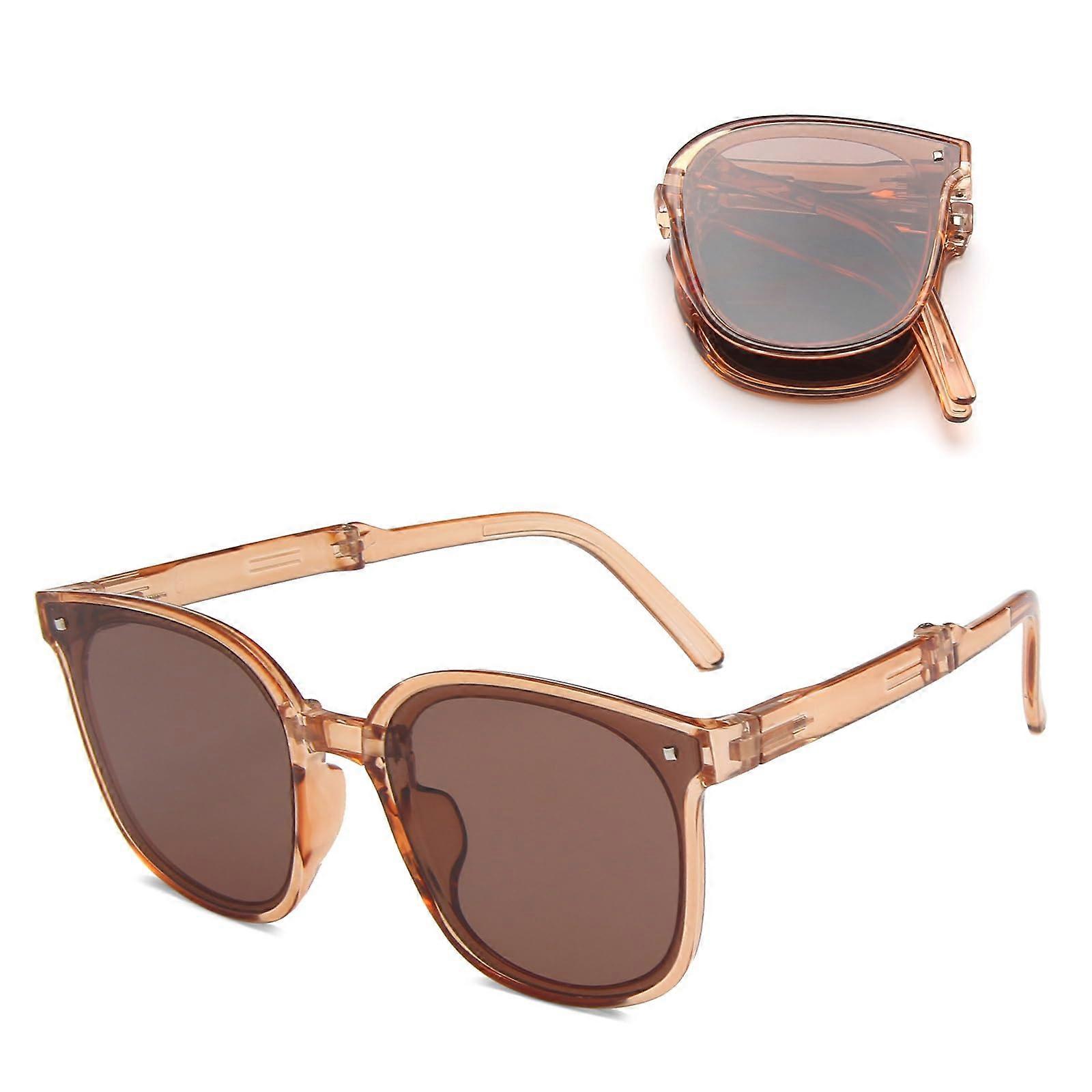 Polarized Retro Round Sunglasses UV Protection Foldable Vintage Style Mirrored Lens Brown 1PC