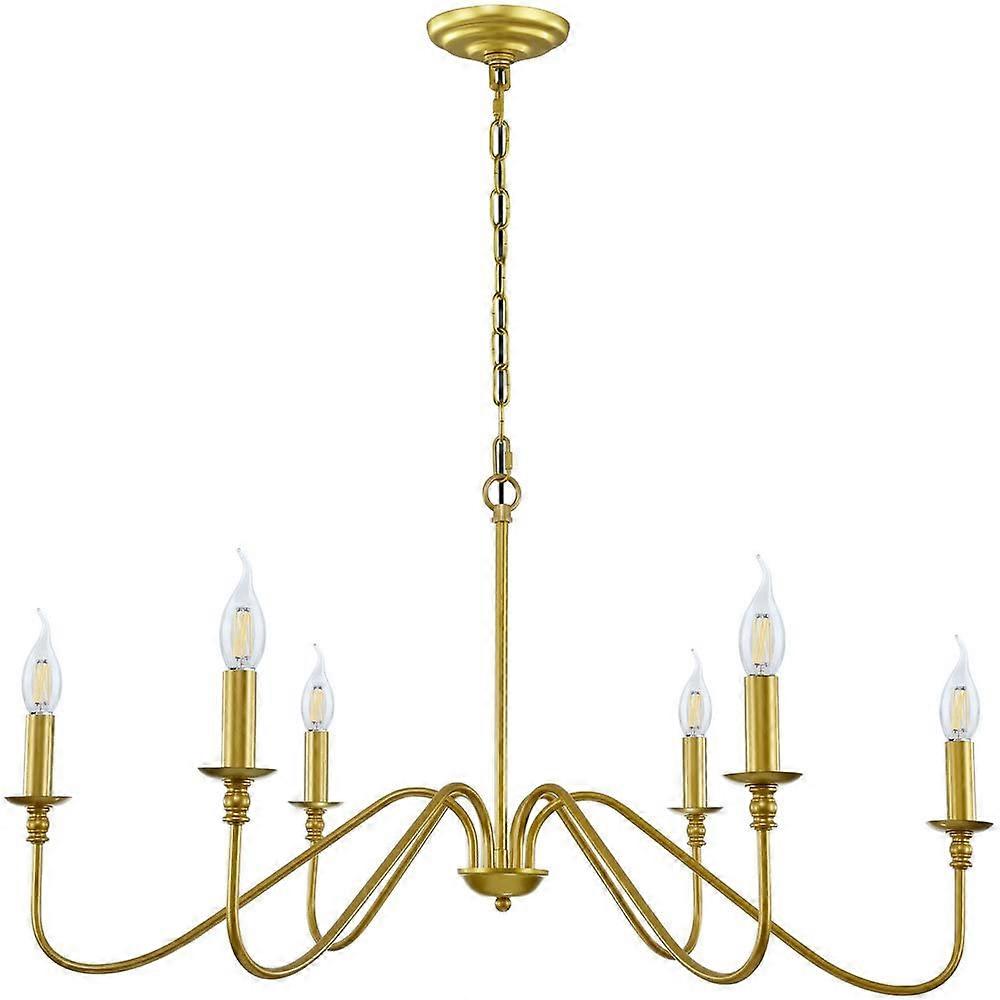 Gold Chandelier, Elegant 6Light Farmhouse Design with Adjustable Height for Dining Room