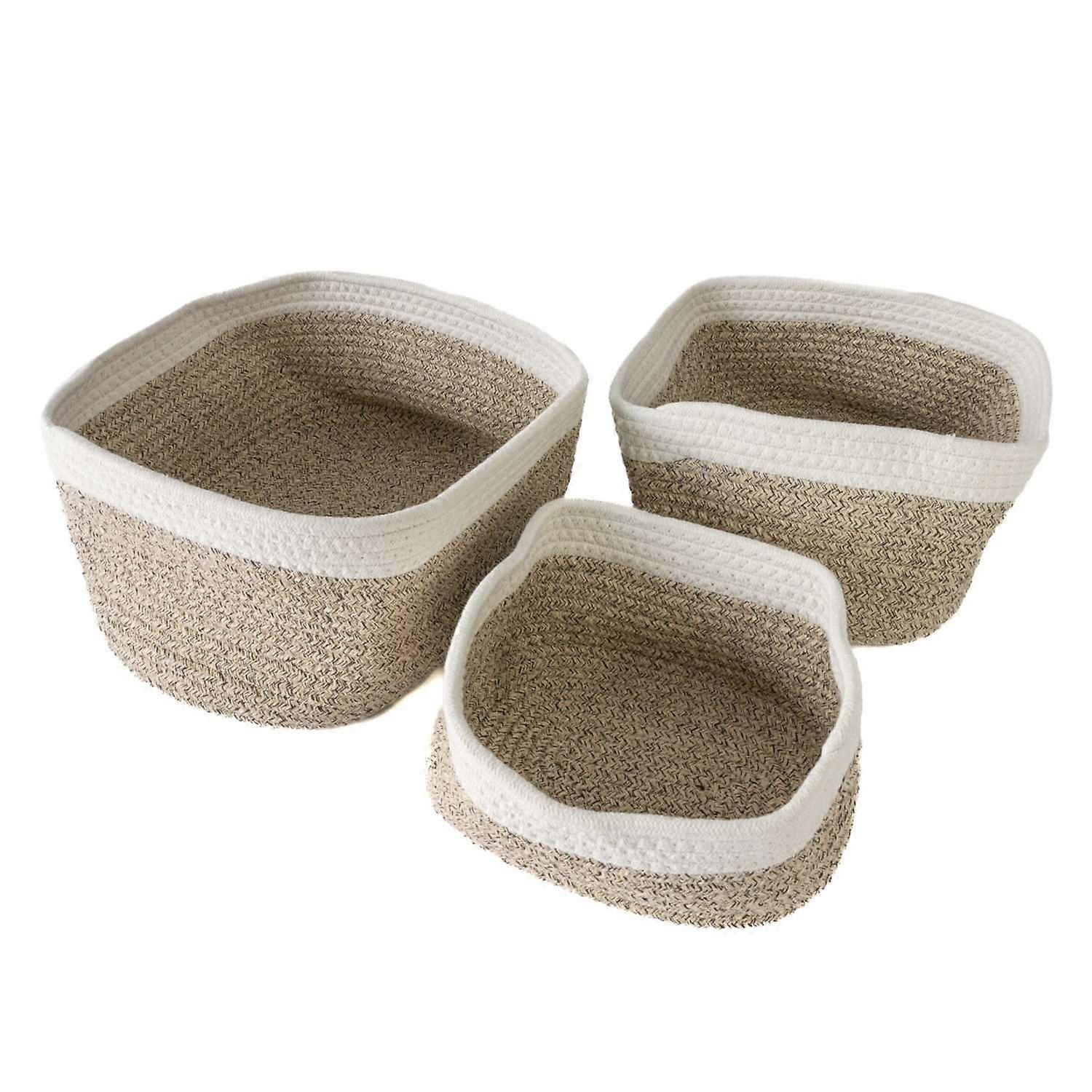 Katoenen opbergmand set in wit - beige - 22,5 x 16 x 11,5 / 27 x 20 x 13,5 / 33,5 x 22,5 x 14 cm - Shelf Basket Organizer (3 stuks)