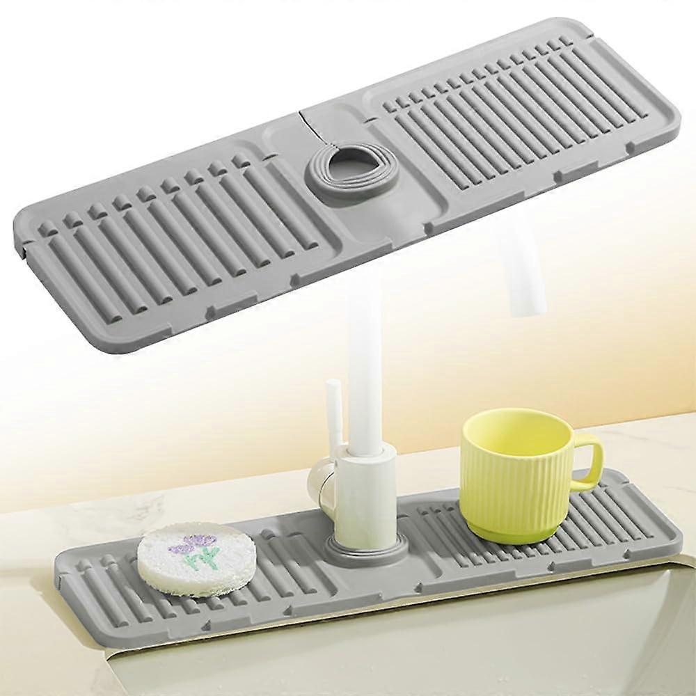 Kitchen Faucet Mat Silicone Splash Guard Fast Drying Countertop Protector 17.5'x5.5' Grey