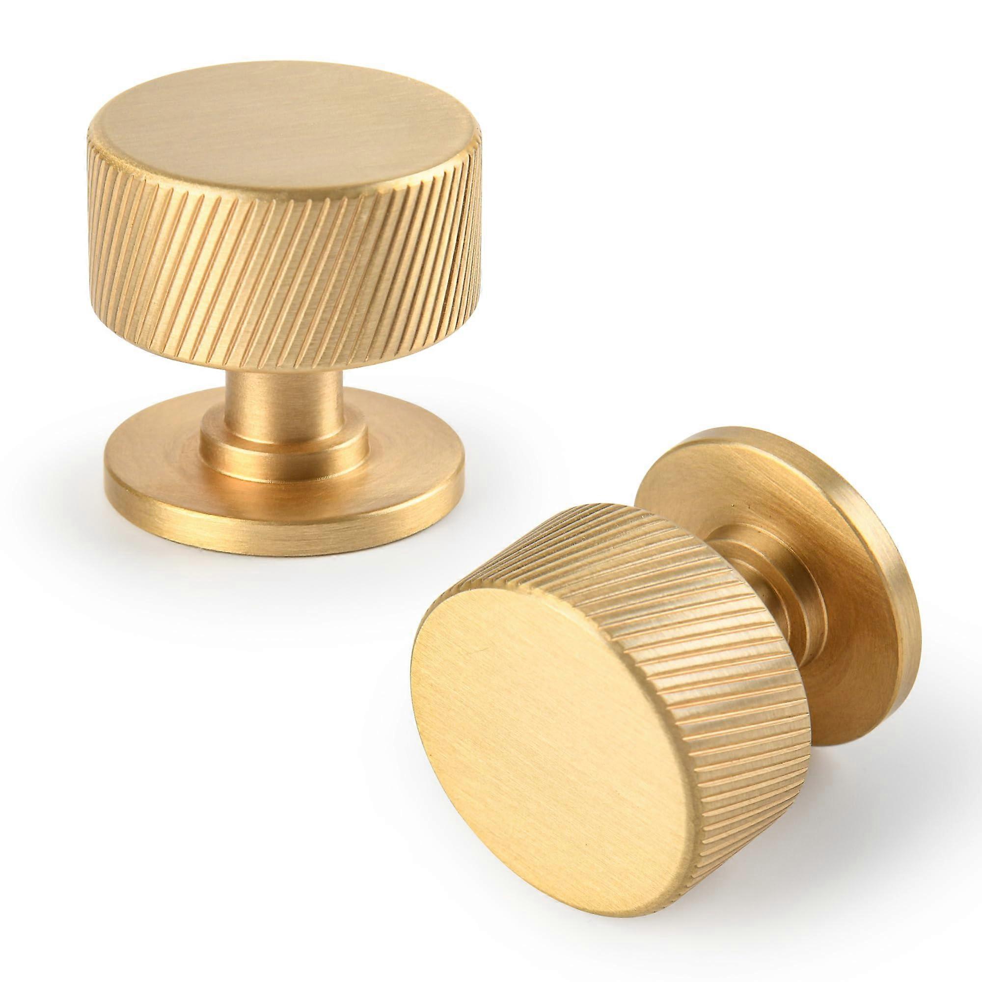 Brushed Gold Brass Cabinet Knobs Solid Brass Drawer Pulls 5 Pack for Kitchen Bathroom Wardrobe