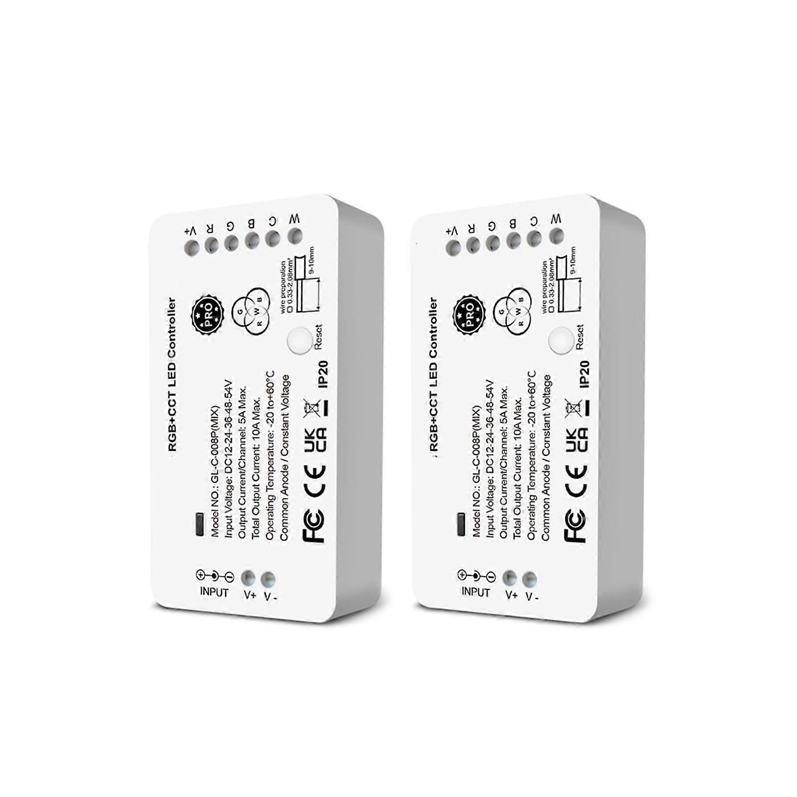 LED Strip Light Controller 2 Pack RGBCCT Remote RGB plus Tunable White Dual Zone Control