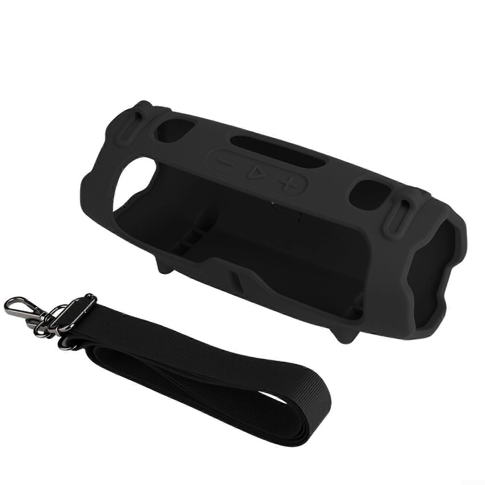 Protective Silicone Case Cover with Adjustable Shoulder Strap Storage Bag Black for JBL Charge 6 Speaker