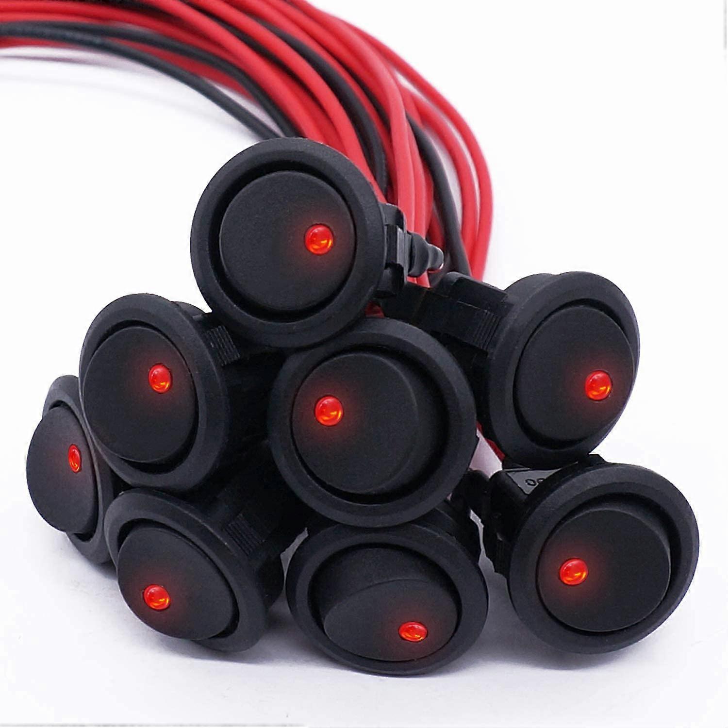 8Pcs 12V 20A SPST Rocker Toggle Switch with Red LED Indicator for Car or Boat PreWired