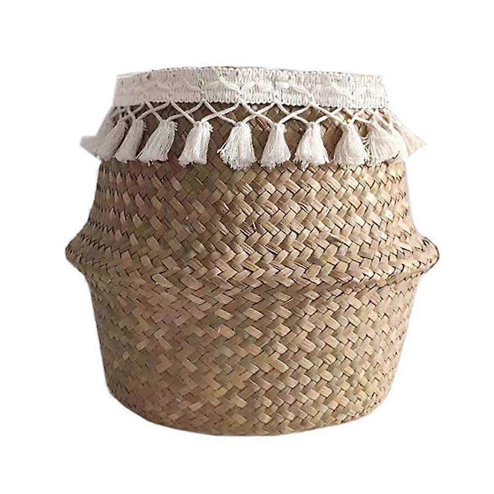 Woven Storage Basket Handwoven Straw Organizer Foldable MultiSize for Home Decor Grey3