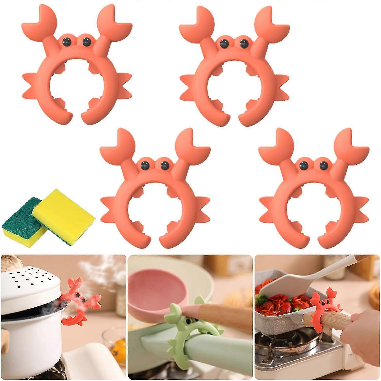 Crab Spoon Holder and Spatula Clip, HeatResistant Silicone Utensil Rest for Pots, Cute Red Crab Design