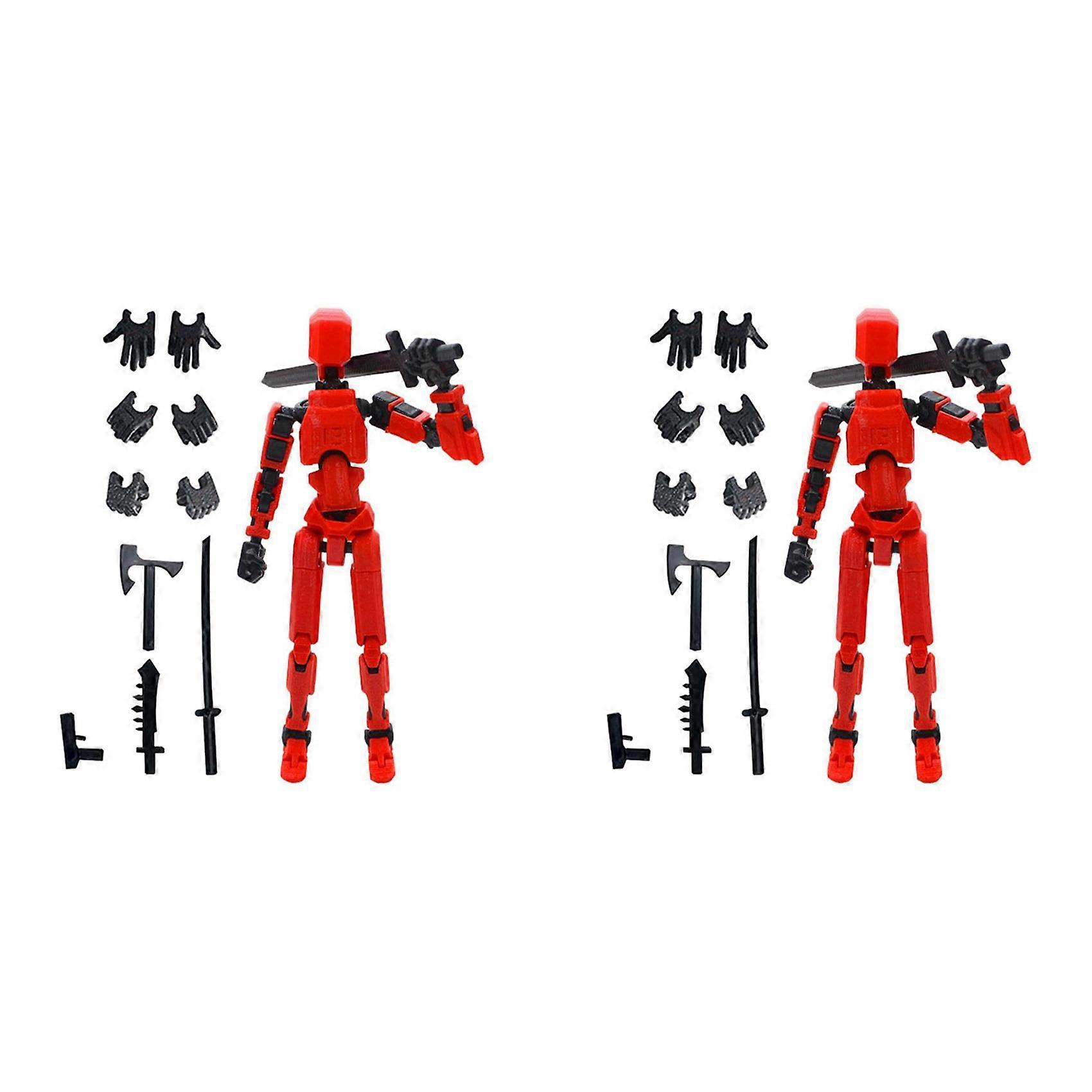 2X Robot Action Figure, 3D Printed with Full Articulation for Stop Motion Animation Red