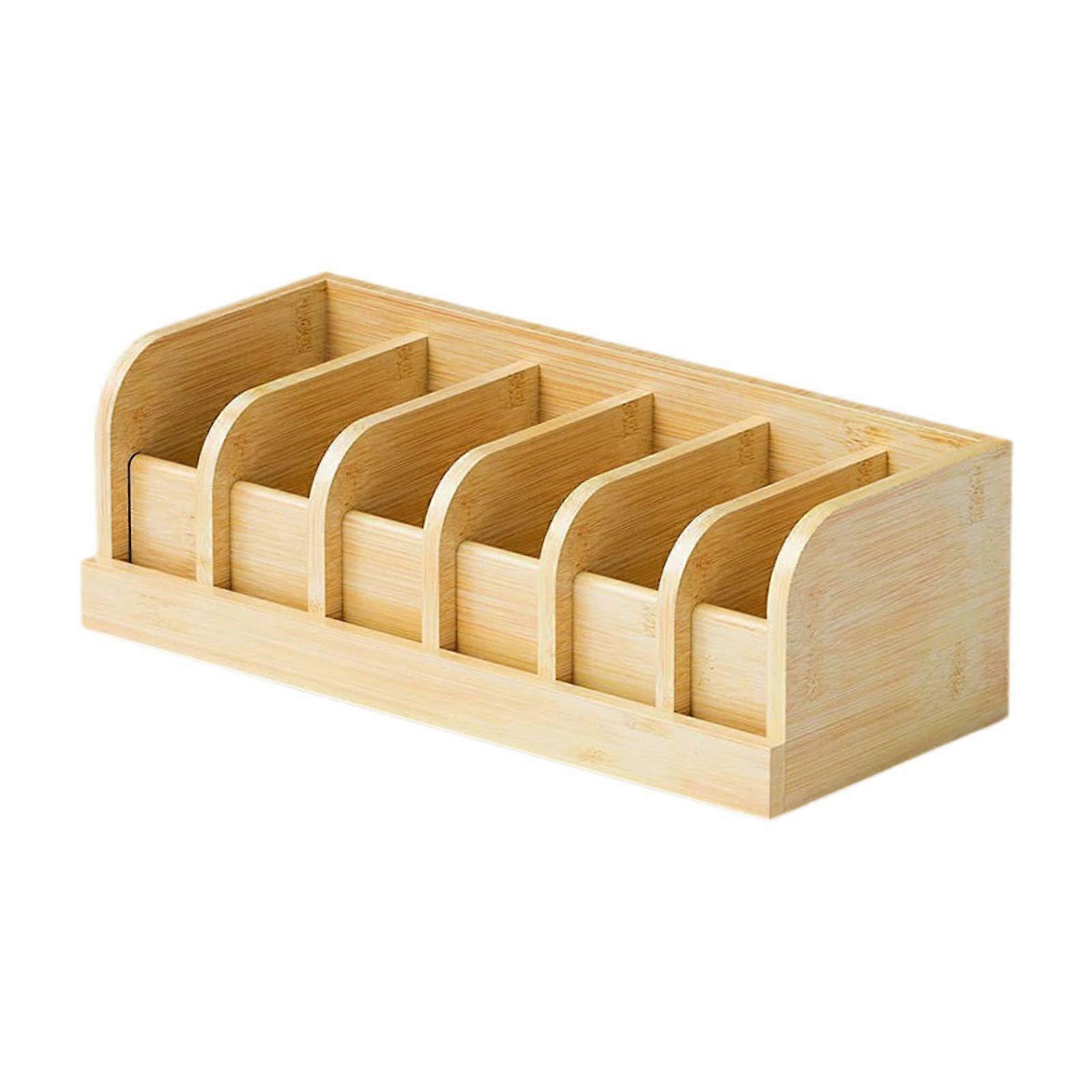 Wooden Belt Organizer for Wardrobe with 6Grid Storage Box, Brown Elegant Display Rack