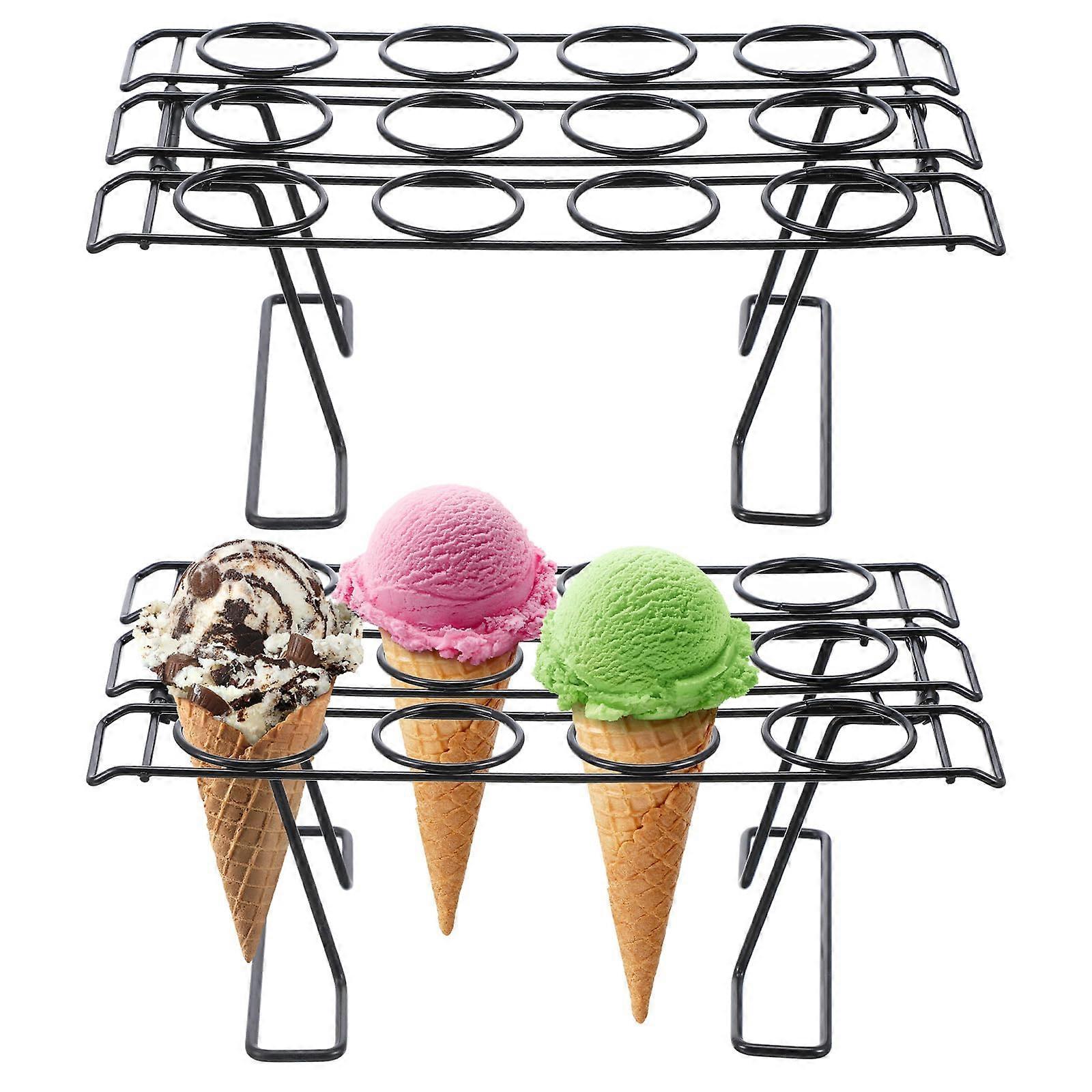 Ice Cream Cone Holder and Cupcake Display Stand, 12Hole Sturdy Steel Rack for Parties, Black