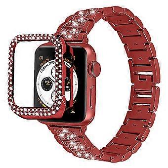 Pulseira de relógio resistente ao suor com 3 contas de strass + capa protetora de policarbonato com strass em fileira dupla