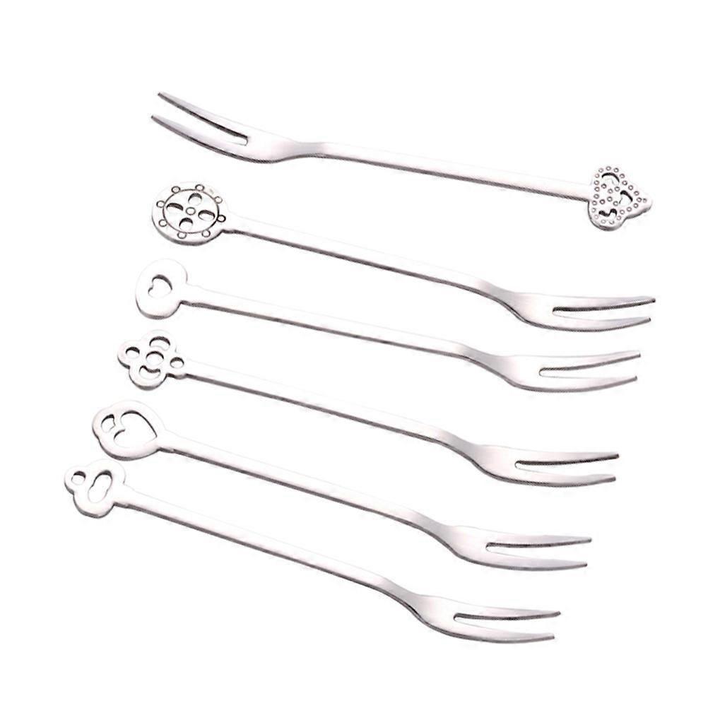 Silver Fruit Forks Stainless Steel Set for Kitchen Use 6Pcs Variety Pattern