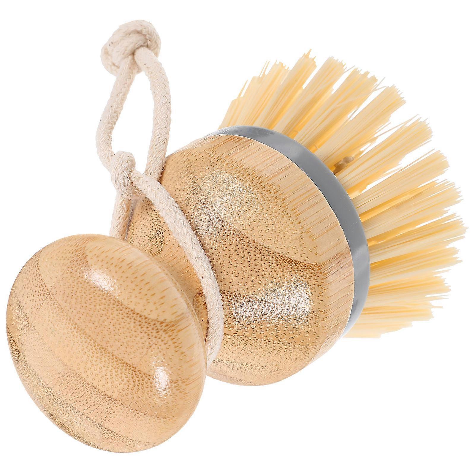 Dish Scrubber Kitchen Scrub Brush For Home Users Grey Bamboo Handle Ergonomic Design 1Pack