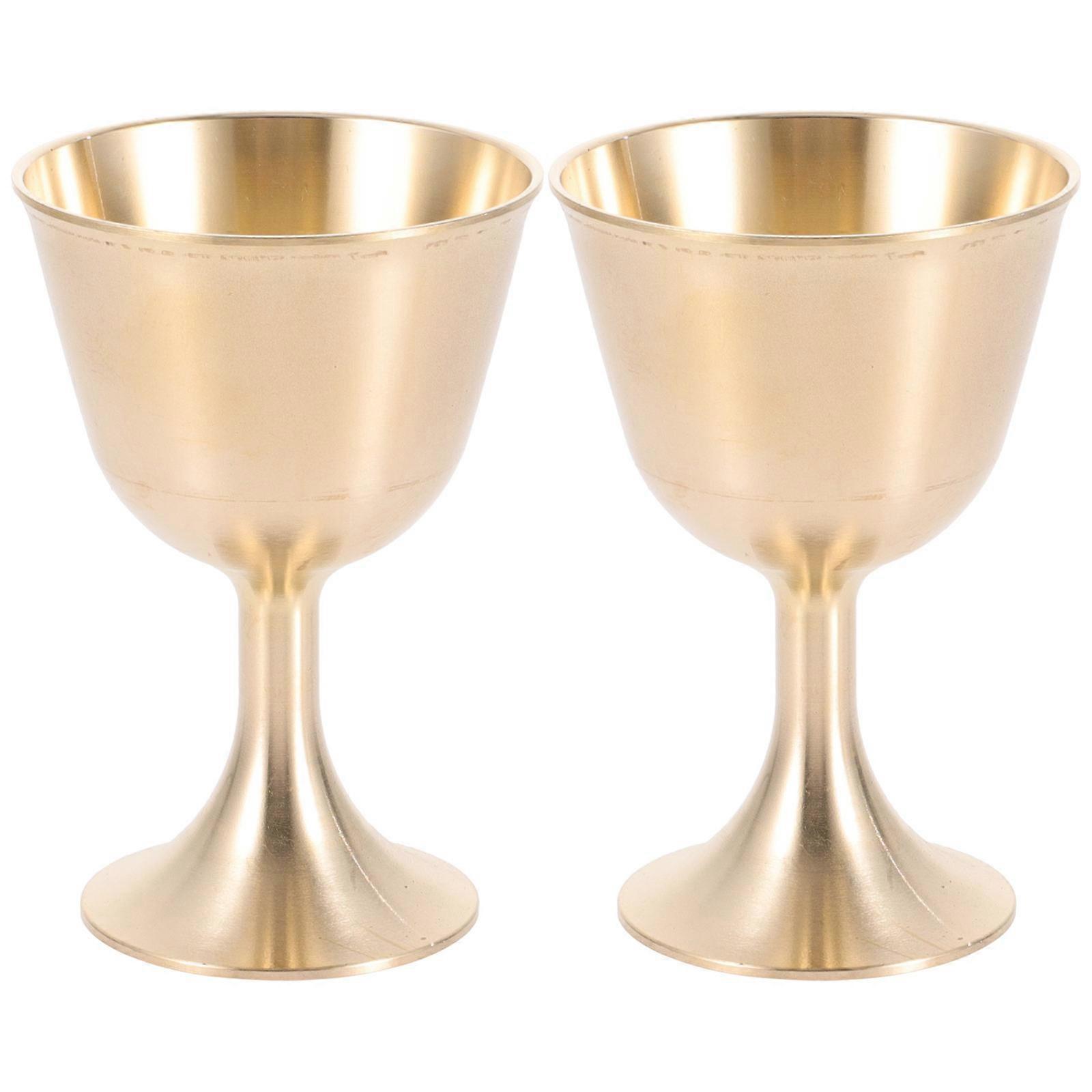 Copper Wine Cup for Decorative Use 2Pcs Yellow Brass Offering Cup
