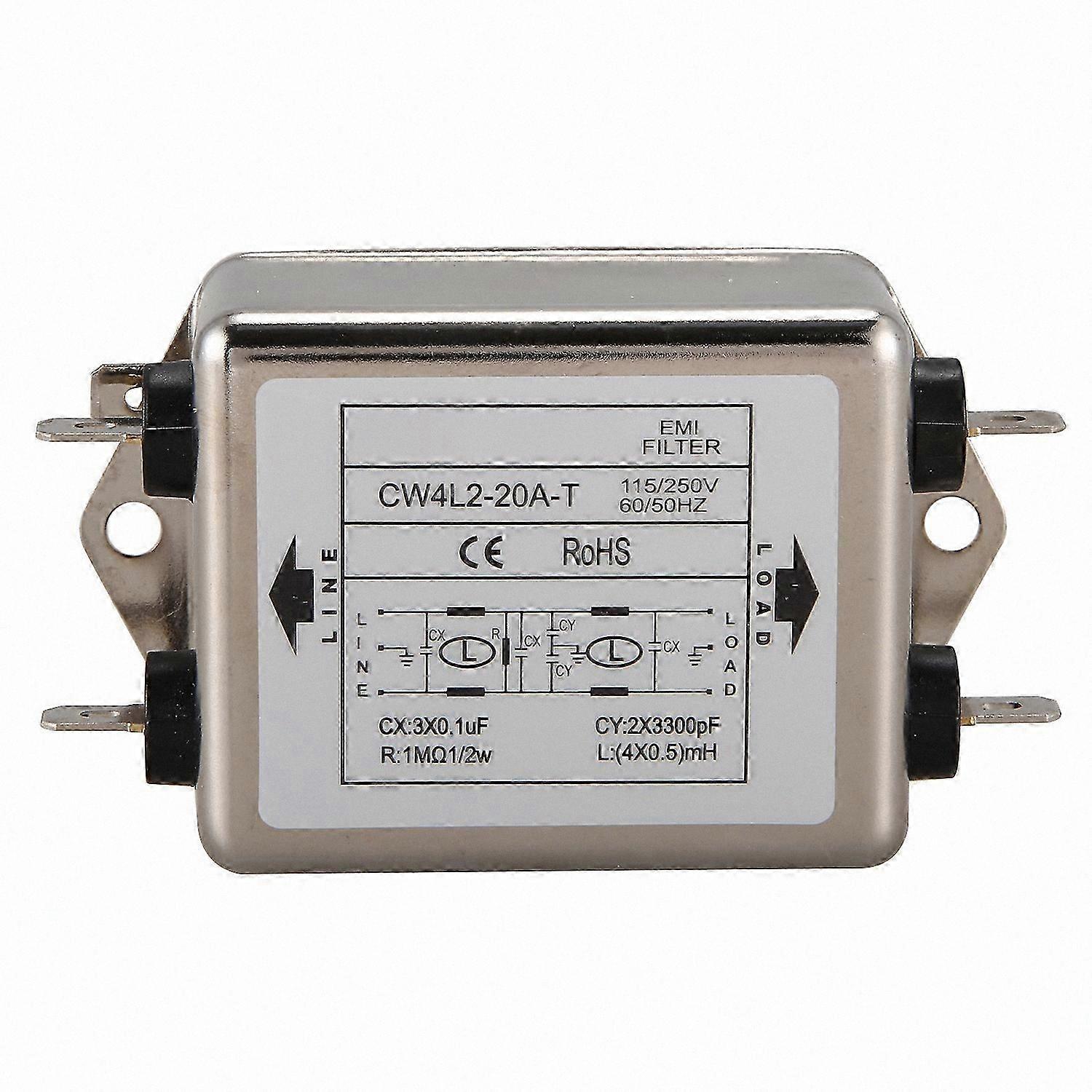 Single Phase AC Power Filter 20A 115V/250V 50/60Hz EMI Suppression
