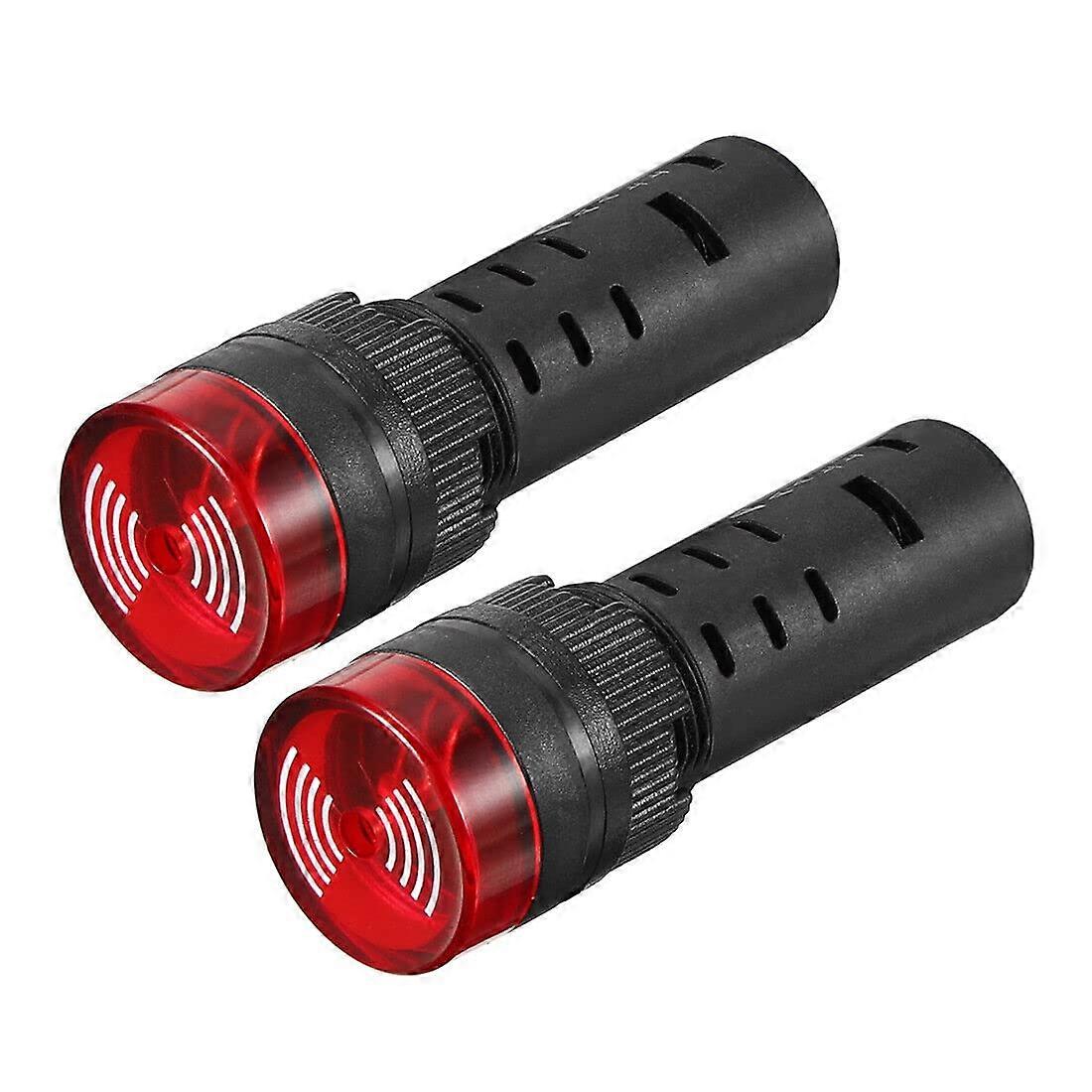 AC 220V Red LED Pilot Light with Buzzer Alarm, Panel Mount 16mm Indicator Lamp 2pcs