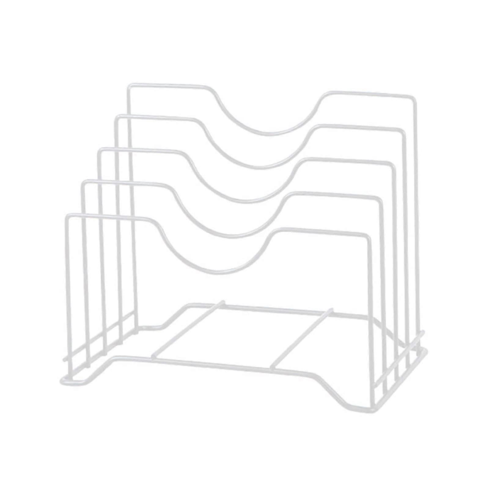 Wall Mounted Kitchen Organizer Pot Lid Rack with Cutting Board and Dish Storage, White One Size