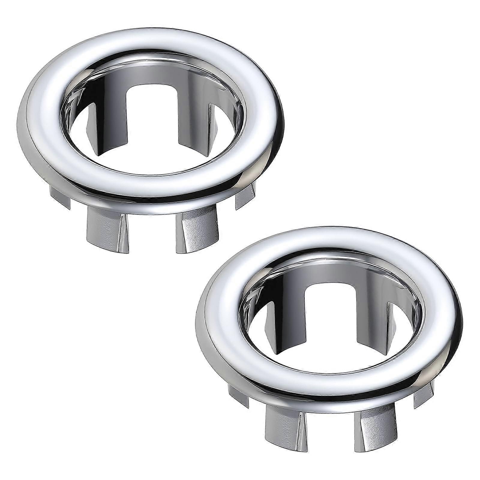 2 Pack Chrome Sink Overflow Ring, Universal Bathroom Basin Vanity Cover, CorrosionResistant Trim