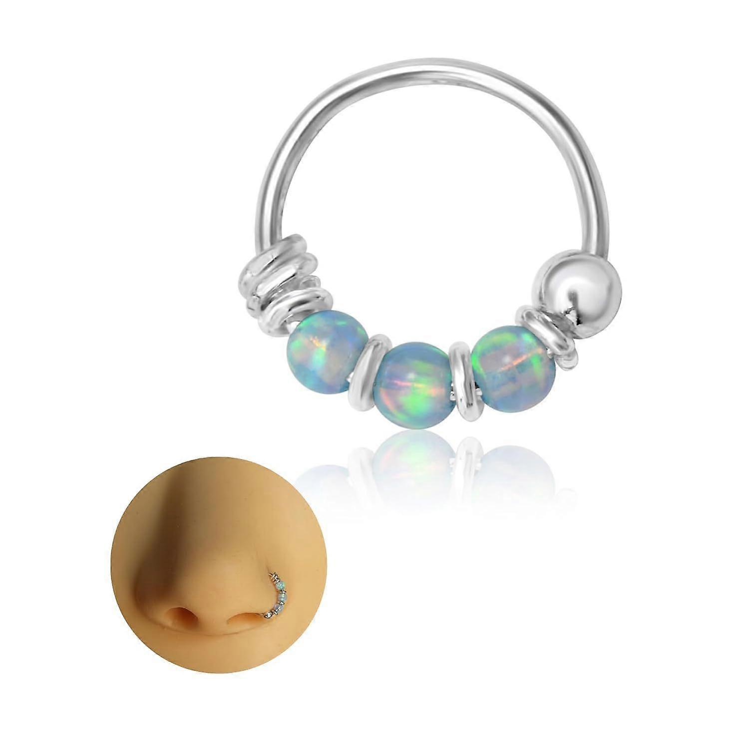 Handmade Silver 8MM Nose Ring with Trio Blue Opal - Single Teany Tiny Thin