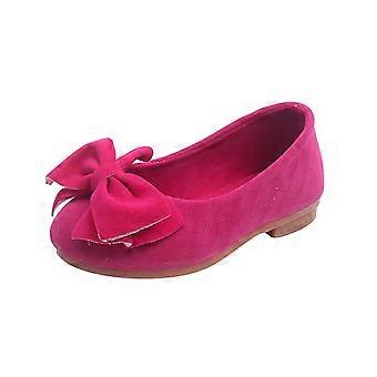 Scarpe da bambina con fiocco, classiche, a punta quadrata, ballerine comode e casual, mocassini leggeri, scarpe eleganti in camoscio rosa acceso, 3-4 anni