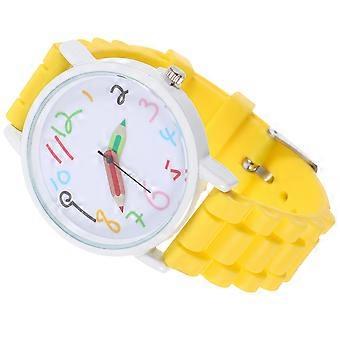 1PC Kids Watches Quartz Watches Creative Time Learning Wrist Watches Student Watches (Yellow)