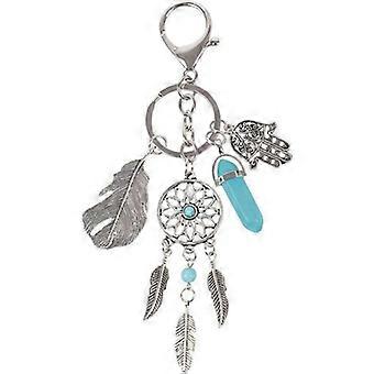 Keycin (blå) med krystall ornament fjærblad dusk nøkkel nging dekorasjoner anheng ryggsekk lommebok nging keycin legering vintage keycin nøkkelring