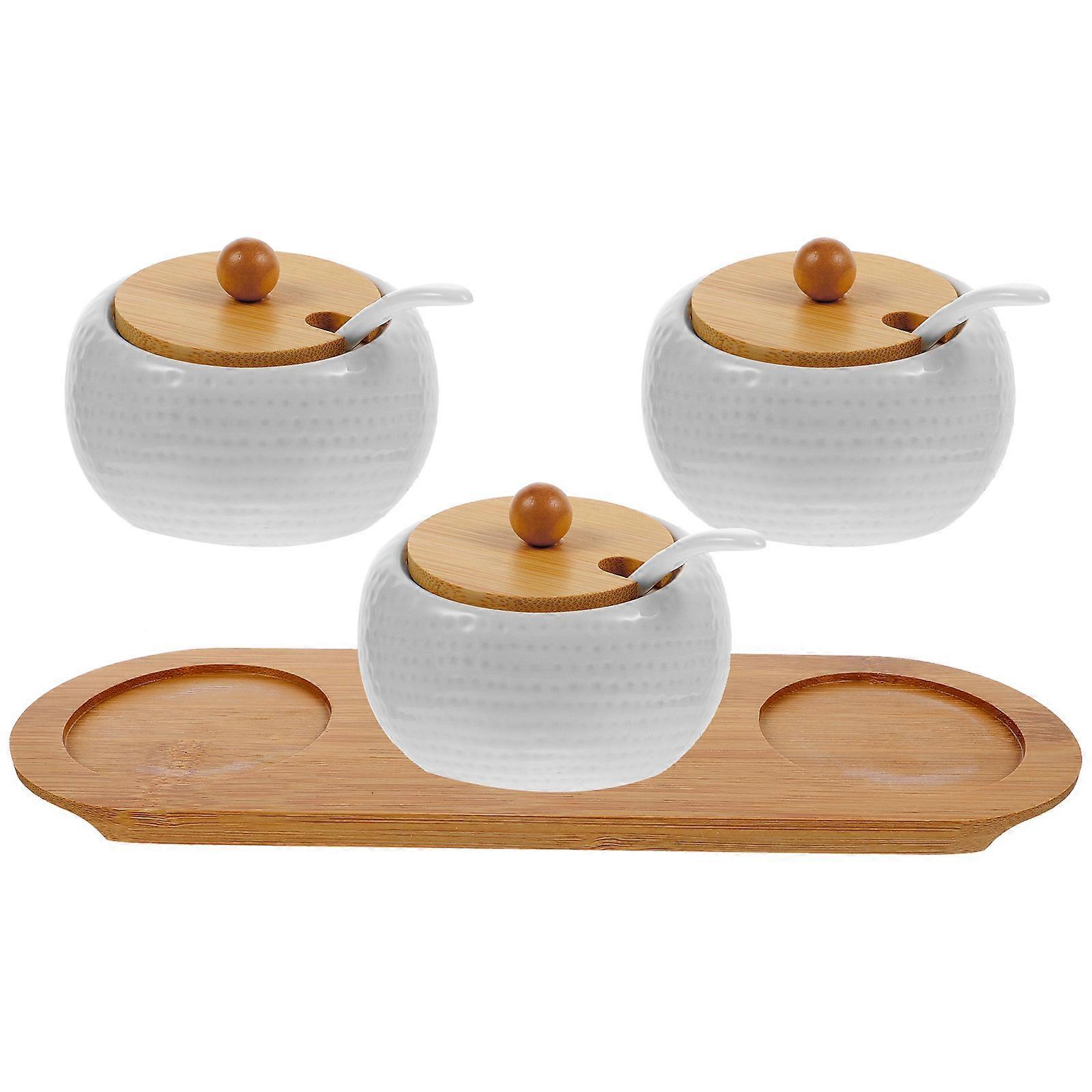 Ceramic Seasoning Pots Containers for Storage 2Sets Kitchen Use