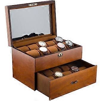 Caja de reloj de madera de doble capa, Especificación: 20 epítopos con techo corredizo de vidrio 20 epítopos con techo corredizo de vidrio