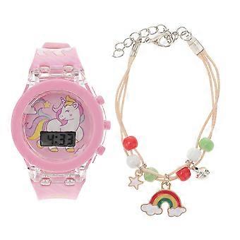 1 Set Unicorn Pattern Watch Children Luminous Cartoon Watches with Bracelet