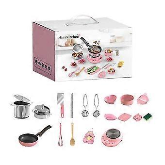 Cooking Mini Kitchen Toys, Real easy Bake Cook Set, Pretend Play Pots Pans Accessories Tool or Beginner Cooking Education (pink) bbcc1