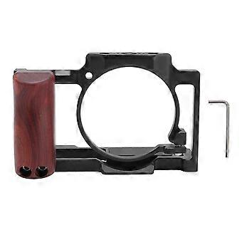 Camera Cage for ZV1 Aluminum Camera Video Rig with 1/4 Inch Screw Holes Cold Shoe Mount Wooden Handle Grip for Microphone Light Black