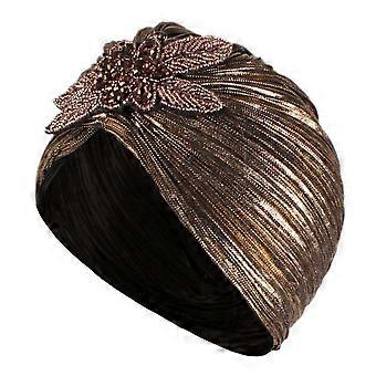 1Pc Noble Volants Or Estampage Turban Chapeau Délicat Turban Chapeau Tête Wrap Chapeau