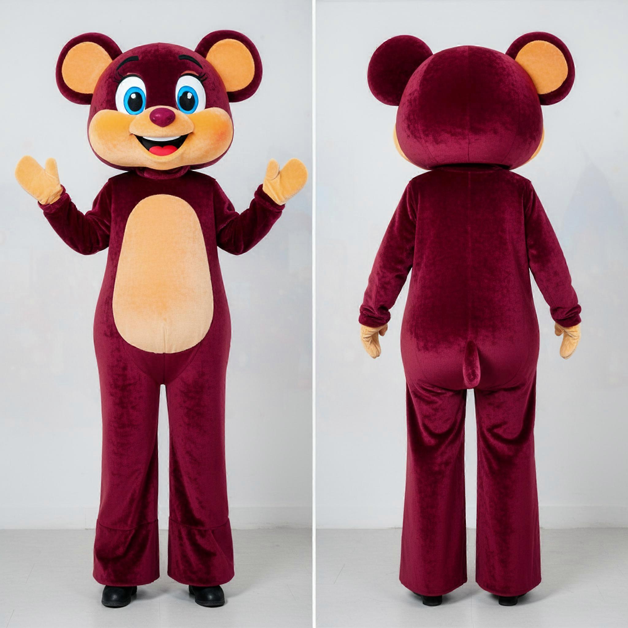 MASTICOT Maroon Cartoon Stilt Walker Mascot