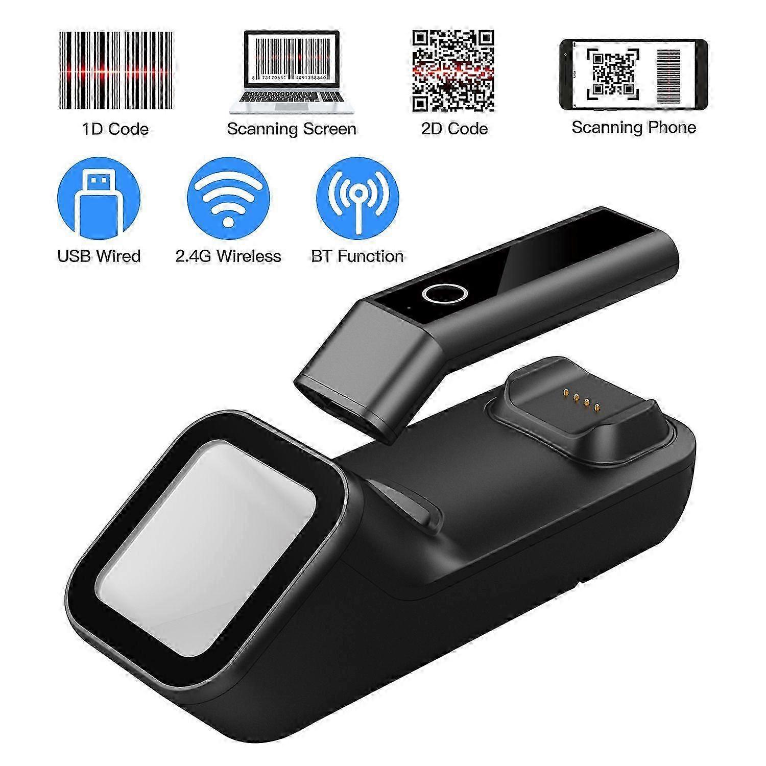3-in-1 Barcode Scanner Handheld 1D/2D/QR Bar Code Reader Support BT & 2.4G Wireless & USB Wired Connection with Charging & Scanning Base Compatible wi