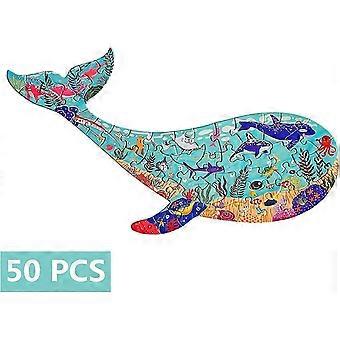 Jigsaw Puzzles for Kids Ages 4-8, 8-10, 10 and Adults 50 PCS Whale Animal Shaped Floor Puzzles for Kids Birthday Gift DIY Wall Art_H