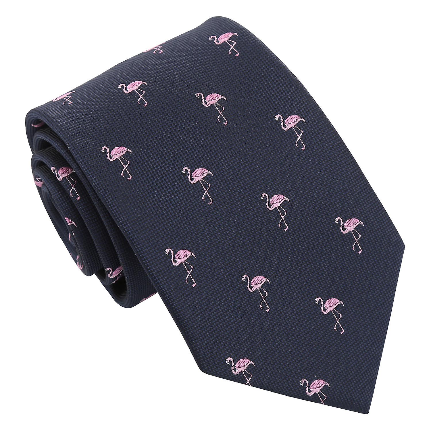 Navy Blue Flamingo Bird Embroidered Tie